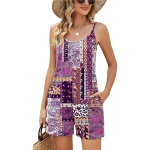 Womens Casual Summer Sleeveless Shorts Jumpsuits Purple Square
